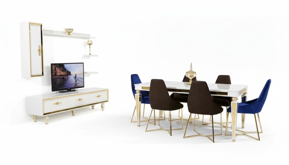Large Dining Room Set Dining Table 6x Chairs TV Stand Wall Shelf Design