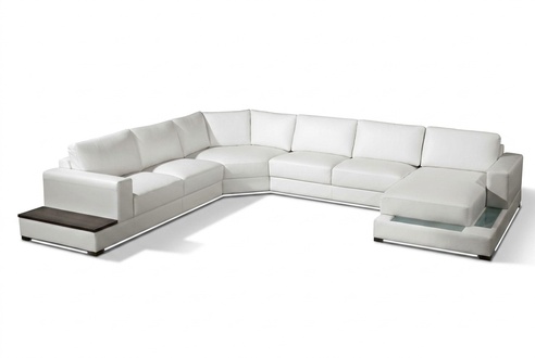 Large Leather Sofa Couch Seat Upholstery Corner Set Living Room Landscape with Lighting