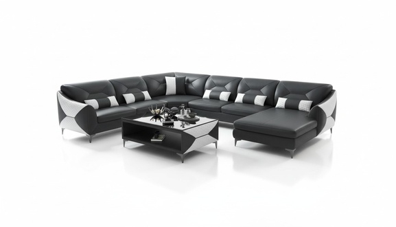 Large living area sofa U shape corner sofa leather sofa black artificial leather