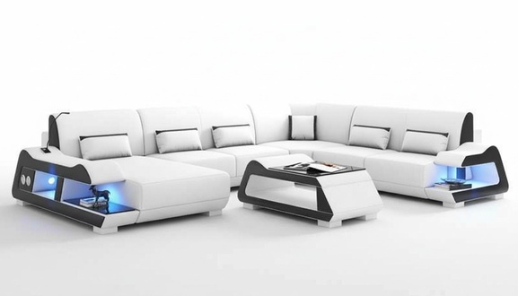 Large sofa living area XXL U shape corner sofa leather sofa white sofas