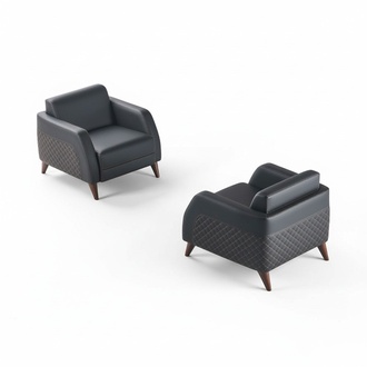 Black Leather Chair Set, Wooden Recliner, Modern Soft Upholstered Single Seat