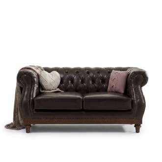 Chesterfield Sofa Classic 2-seater Upholstered Premium Faux Leather Brown With Soft Cushions New