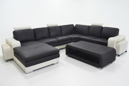 Leather Corner Sofa + USB, Couch Upholstery Seat Furniture Set Landscape Modern Design