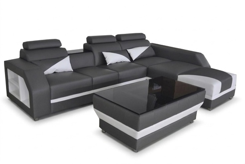 Leather corner sofa with USB, corner sofa set, upholstered living area luxury.