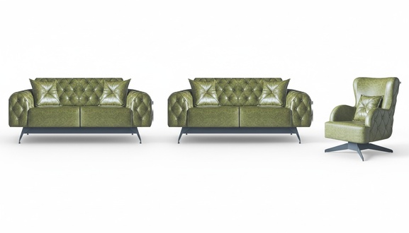 Leather Couch Sofa Set 2-Seater Green Upholstered Cushion Armchair Classic Soft