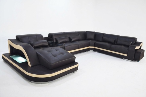 Leather Couch Upholstery Seat Living Landscape Modern Corner Set Sofa U Shape Design
