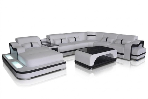 Leather Couch Upholstery Seat Living Landscape Design Modern Corner Set U Shape + Table