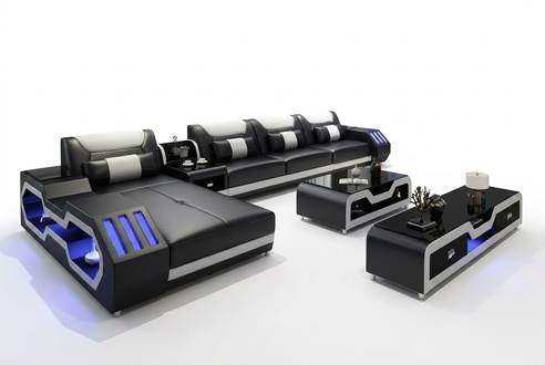 Leather Design Sofa Couch Upholstery Corner Sofa Set Living Room Corner Sofa LED New