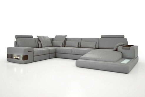 Leather Design Sofa Couch Upholstered Corner Sofa Set Living Landscape Corner Sofa with USB