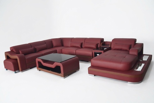Leather living room set design modern corner sofa couch U-shape G8027G table