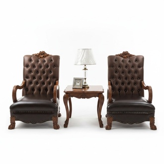 Baroque style made of real wooden leather armchair chesterfield design