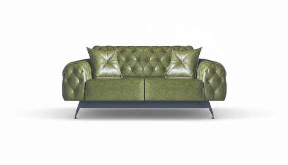 Leather sofa 2-seater sofa green upholstery classic cushion Chesterfield sofa