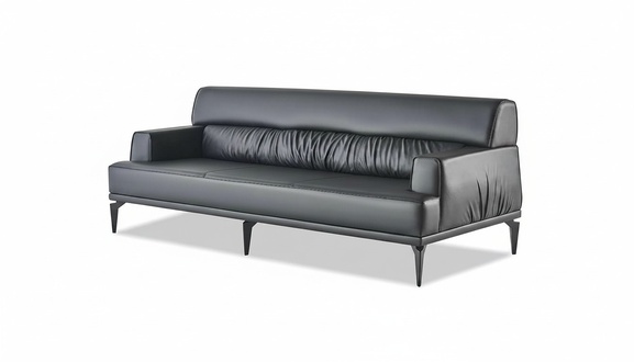 Leather Sofa 3-Seater Black Modern Versatile Stainless Steel Soft Couch