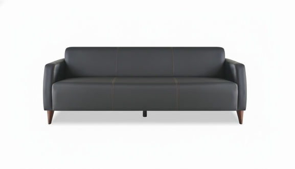 Leather sofa 3-seater black leather wooden modern versatile soft