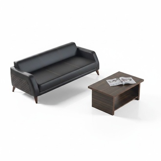 Leather sofa 3-seater sofa coffee table couch set black brown insert shelf