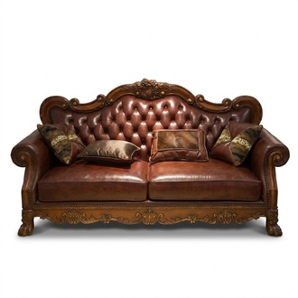 Baroque style made of real wooden chesterfield design 3-seater sofa