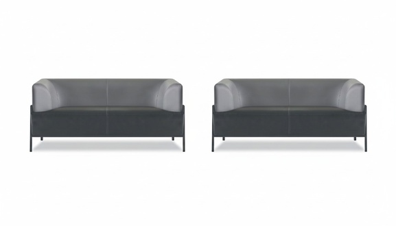 Black Leather Sofa Modern Seating Furniture 4-Piece Set Stainless Steel Office Armrests