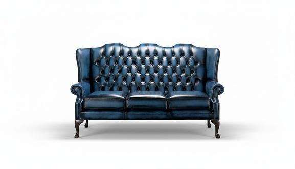 Chesterfield 3-seater Classic Sofa Blue Faux Leather Comfortalbe For Living Room New