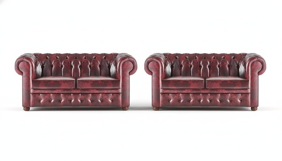 Leather Chesterfield Sofa with Buttons 2-Seater Bordeaux Classic Sofa