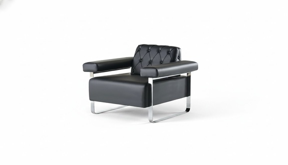 Leather sofa Chesterfield design 1-seater black stainless steel office furniture