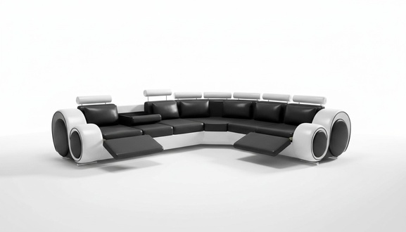 Leather sofa corner leather sofa USB living landscape upholstery set black and white new