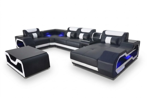 Leather Sofa Corner Set Design Modern Living Landscape Coffee Table U Shape G8046 New