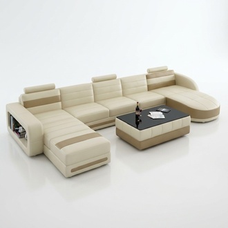 LEATHER SOFA CORNER SOFA COUCH DESIGNER PISA LIVING LANDSCAPE COUCH SOFA U-SHAPE COLO 3