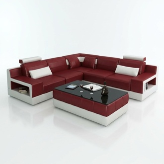 LEATHER SOFA CORNER SOFA DESIGN COUCH SLEEP FUNCTION FURNITURE LIVING LANDSCAPE UPHOLSTERY NEW