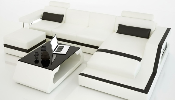 Leather sofa corner sofa L shape coffee table stool living area modern sofa 3 pieces new