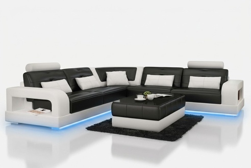 LEATHER SOFA CORNER COUCH USB SOFA SET DESIGN COUCH LIVING AREA Custom Made!