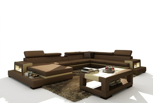Leather sofa corner sofa U-shape couch living landscape designer seat corner LEONARDO-B