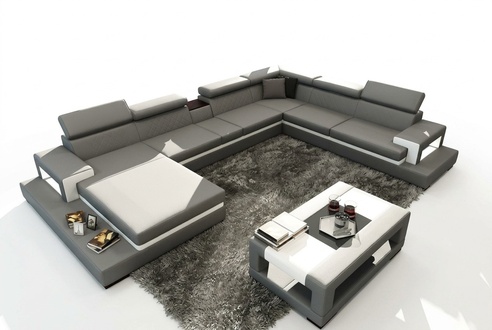 Leather sofa corner sofa U-shaped couch living area designer seat corner LEONARDO-G