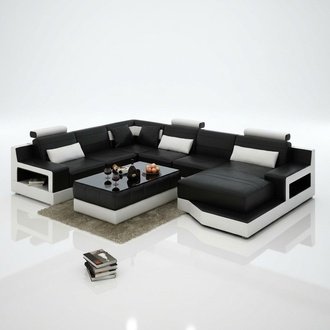 Leather sofa corner sofa with USB design set living landscape corner seating upholstery Ulm