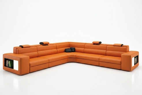 Leather sofa couch corner sofa seating upholstery living area XXL big rattan orange