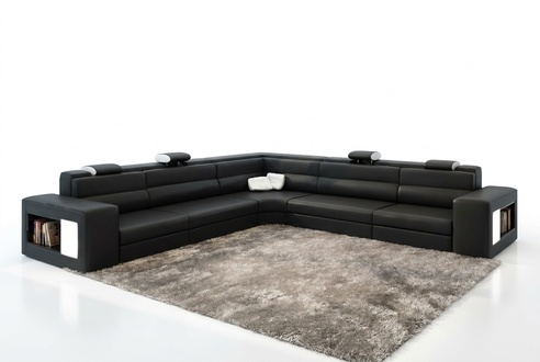 Leather sofa corner sofa seat upholstery living landscape XXL big rattan black