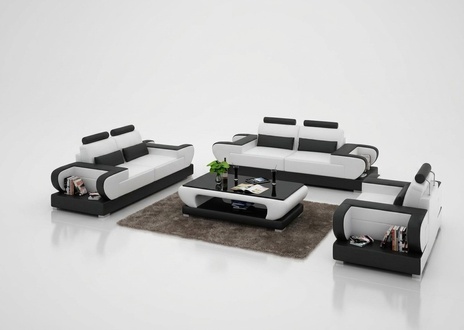 Leather sofa couch living landscape 3+2+1 seat set modern design sofa with USB