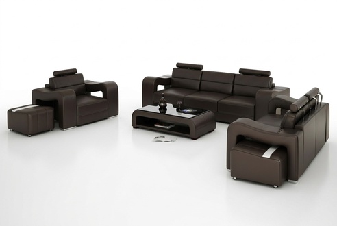 Leather sofa couch living landscape 3+2+1 seat set modern design sofa USB new
