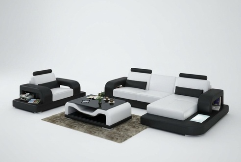 Leather sofa couch living landscape corner + armchair set modern design sofa with USB