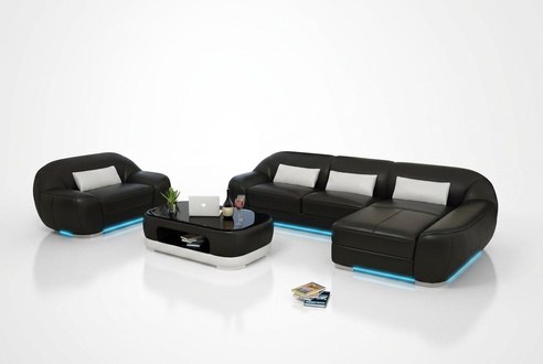 Leather sofa couch living landscape corner sofa + armchair corner set design sofa with USB