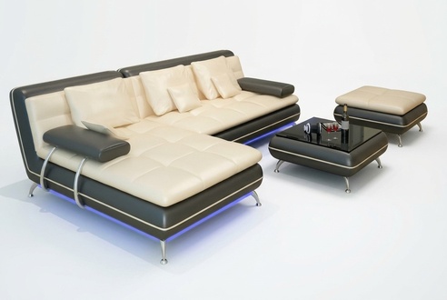 LEATHER SOFA COUCH LIVING AREA CORNER SOFA CORNER SET DESIGN MODERN SOFA F3015