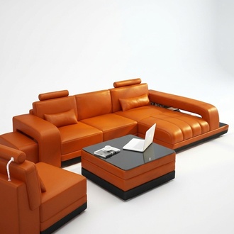 Leather sofa couch living landscape corner sofa corner set design sofa USB orange new