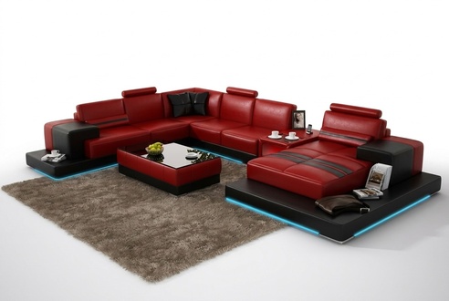 Leather sofa couch living landscape corner sofa corner set design modern sofa + USB