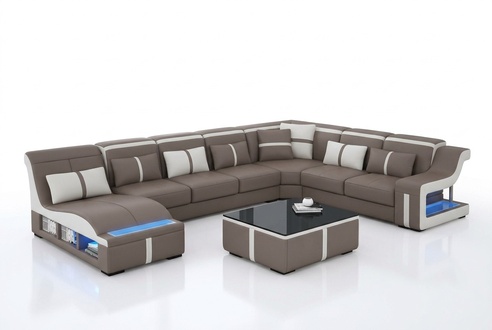 Leather sofa couch living landscape corner sofa set design modern sofa U-shape G8047