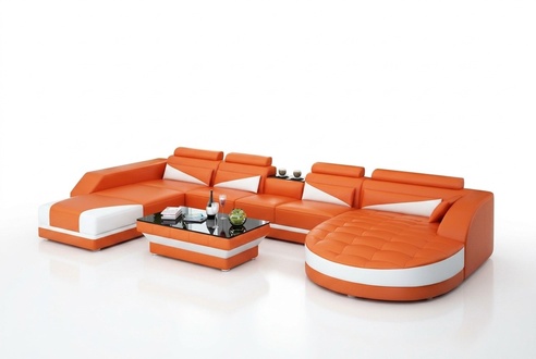 Leather sofa couch living landscape corner sofa set modern design sofa USB orange