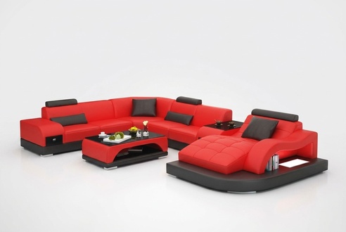 Leather sofa couch living landscape corner sofa corner set modern design sofa +USB red