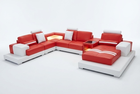 Leather sofa couch living landscape set modern design U-shaped sofa with USB light.