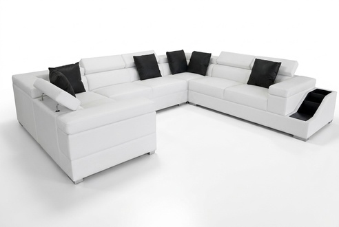 Leather sofa couch living landscape upholstery set modern design U-shape sofa USB