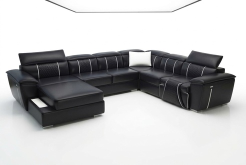 Leather sofa couch upholstered designer sofa leather sofas U-shaped sofa G8048 black new