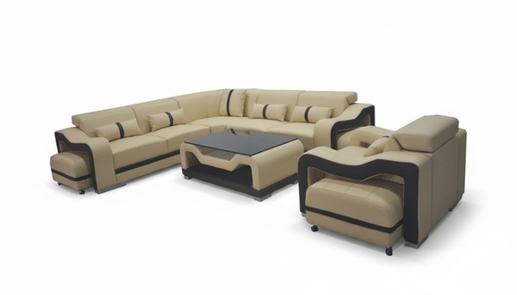 Leather sofa couch upholstery corner set RTV table seat corner armchair living landscape