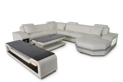 Leather sofa couch upholstery corner seat set living landscape U shape corner couches